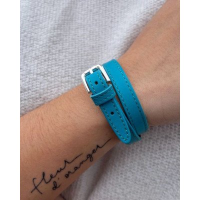 Bracelet cuir ajustable Bleu clair